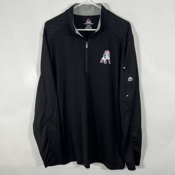 New England Patriots Majestic Cool Base 1/4 Zip Pullover Mens Size XL Black EUC - Picture 1 of 11